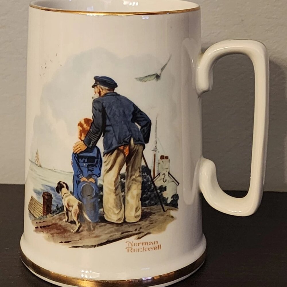 Norman Rockwell Museum 1985 Coffee Mug Cup Porcelain Looking Out To Sea Vintage